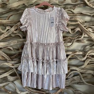 Crewcuts Metallic Pink Tiered Pleated Dress